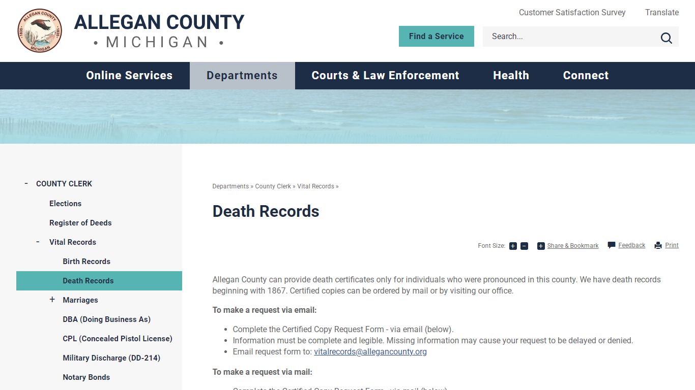 Death Records | Allegan County, MI